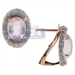 14K Rose Gold 5.70 ct Pink Quartz Diamond Womens Huggie Earrings