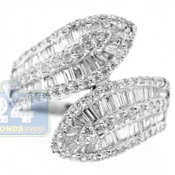 14K White Gold 1.44 ct Baguette Diamond Womens Bypass Ring