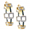 Womens Black Diamond Fancy Hoop Earrings 14K Yellow Gold 1.50 ct
