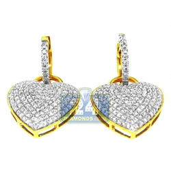 14K Yellow Gold 1.70 ct Diamond Heart Womens Drop Earrings