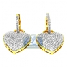 Womens Diamond Pave Heart Drop Earrings 14K Yellow Gold 1.70 ct