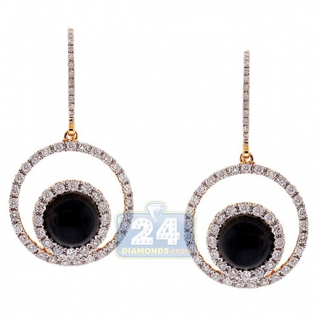 Womens Diamond Drop Hook Earrings 14K Yellow Gold Ceramic 1.31ct
