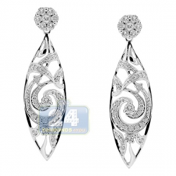 14K White Gold 1.00 ct Diamond Openwork Leaf Womens Earrings
