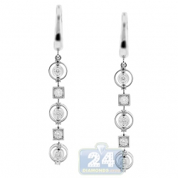 Womens Diamond Halo Dangle Earrings 18K White Gold 0.59 Carat