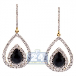 14K Yellow Gold Ceramic 1.46 ct Diamond Pear Shape Hook Earrings