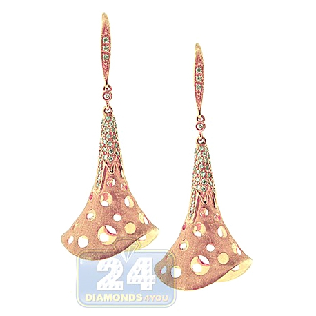 Womens Diamond Handbell Dangle Earrings 14K Rose Gold 0.36 ct