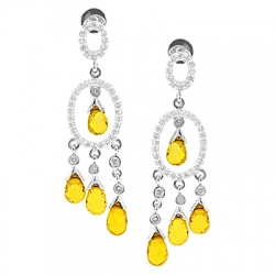 Womens Sapphire Diamond Chandelier Earrings 14K White Gold 5.90 ct