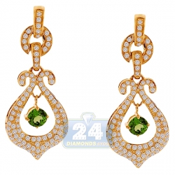 14K Yellow Gold 2.21 ct Diamond Peridot Womens Dangle Earrings