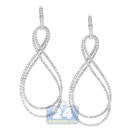 Womens Diamond Open Infinity Dangle Earrings 14K White Gold 1.36 ct