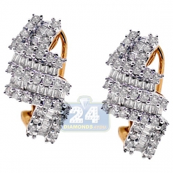 14K Yellow Gold 1.36 ct Diamond Cluster Womens Huggie Earrings
