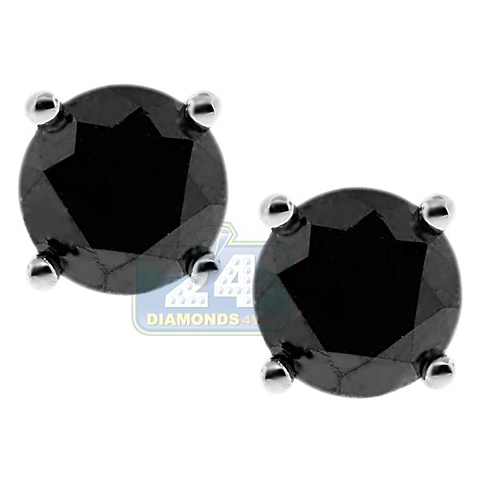 0.37-0.42 Cts of 4 mm AAA Round Rose Cut Black Diamond Mens Stud Earring in 14K Blackened White Gold Valentines Day Sale 