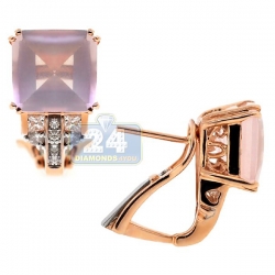 Womens Pink Quartz Diamond Huggie Earrings 14K Rose Gold 8.90 ct