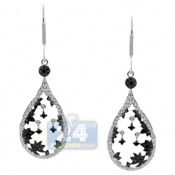 14K White Gold 0.89 ct Diamond Womens Floral Drop Earrings