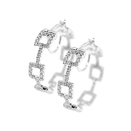 Womens Diamond Fancy Round Hoop Earrings 14K White Gold 1.51 ct