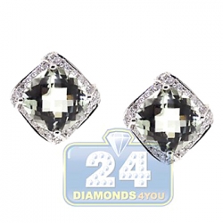 14K White Gold 7.96 ct Green Amethyst Diamond Womens Earrings