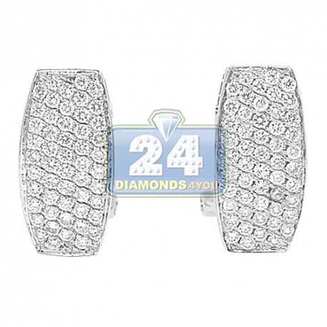 Womens Diamond Pave Huggie Earrings 14K White Gold 0.66 ct 1"