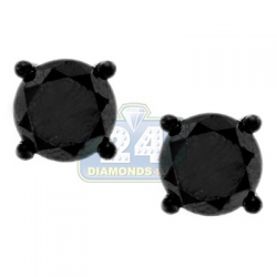 Mens Round Cut Black Diamond Push Stud Earrings 14K Gold 5.11 ct