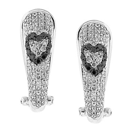 Womens Black Diamond Heart Huggie Earrings 14K White Gold 1.15 ct