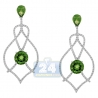 Womens Peridot Diamond Dangle Earrings 14K White Gold 3.47 ct