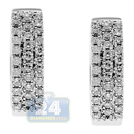 Womens 3 Row Diamond Round Hoop Earrings 14K White Gold 0.71 ct