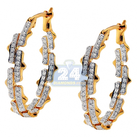 Womens Diamond Fancy Oval Hoop Earrings 14K Yellow Gold 0.74 ct