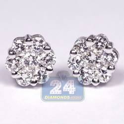 18K White Gold 0.84 ct Diamond Flower Womens Stud Earrings