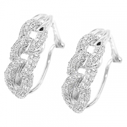 14K White Gold 0.70 ct Diamond Cuban Link Huggie Earrings