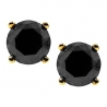 Mens Round Black Diamond Stud Earrings 10K Yellow Gold 4.48 ct