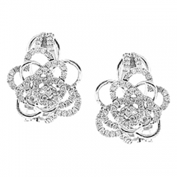 14K White Gold 0.77 ct Diamond Flower Womens Huggie Earrings