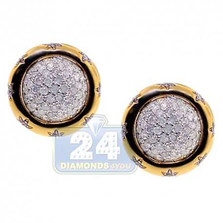 Womens Diamond Pave Round Stud Earrings 14K Yellow Gold 1.00 ct