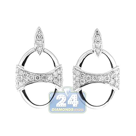 Womens Diamond Open Oval Drop Earrings 14K White Gold 0.88 ct