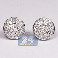 Womens Diamond Pave Yin Yang Stud Earrings 14K White Gold 0.65 ct