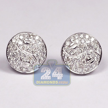 Womens Diamond Pave Yin Yang Stud Earrings 14K White Gold 0.65 ct