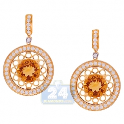 Womens Citrine Diamond Drop Earrings 14K Yellow Gold 2.45 Carat