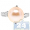 14K White Gold 0.60 ct Diamond Womens Pink Pearl Solitaire Ring