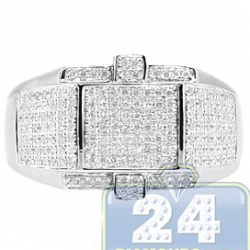 14K White Gold 0.67 ct Round Cut Pave Diamond Mens Ring