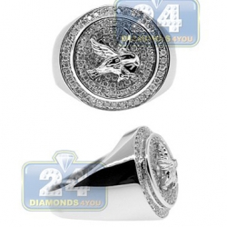 14K White Gold 0.80 ct Diamond Mens Round Eagle Ring