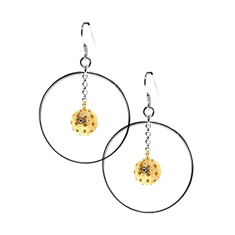 925 Sterling Silver Dangling Ball Circle Womens Earrings 1 9/16"
