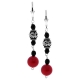 925 Sterling Silver Red Coral Black Onyx Womens Drop Earrings