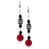 925 Sterling Silver Red Coral Black Onyx Womens Earrings 2.25"