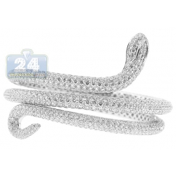 18K White Gold 38.00 ct Diamond Snake Womens Bangle Bracelet