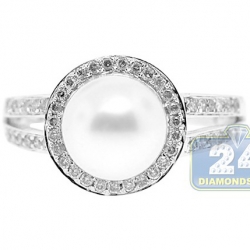 14K White Gold 5 ct Diamond Pearl Womens Solitaire Ring