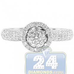 14K White Gold 0.85 ct Diamond Cluster Engagement Ring