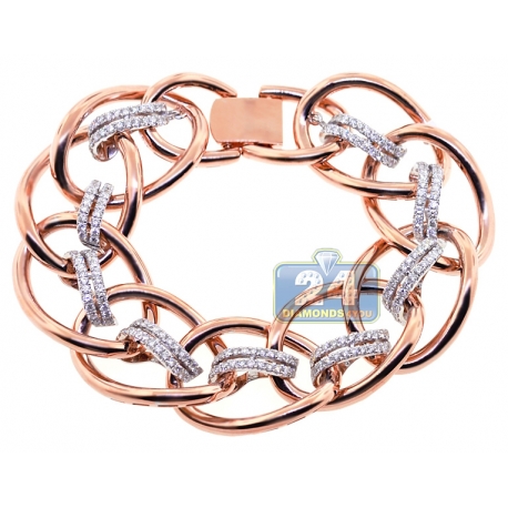 Womens Diamond Woven Link Bracelet 18K Rose Gold 3.79 ct 7.5"