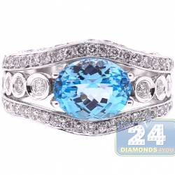 14K White Gold 5.10 ct Blue Topaz Diamond Womens Ring