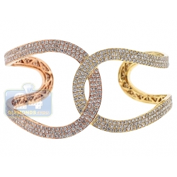 14K Two Tone Gold 11.20 ct Diamond Interlocking Cuff Bracelet