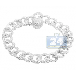 14K White Gold 11.73 ct Diamond Curb Link Mens Bracelet