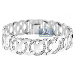 14K White Gold 5.33 ct Diamond Round Link Womens Bracelet