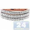 14K 3 Tone Gold 1.10 ct Diamond Womens 3 Band Ring Set