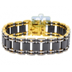 14K Yellow Gold Ceramic 1.75 ct Diamond Mens Bracelet 9 Inches